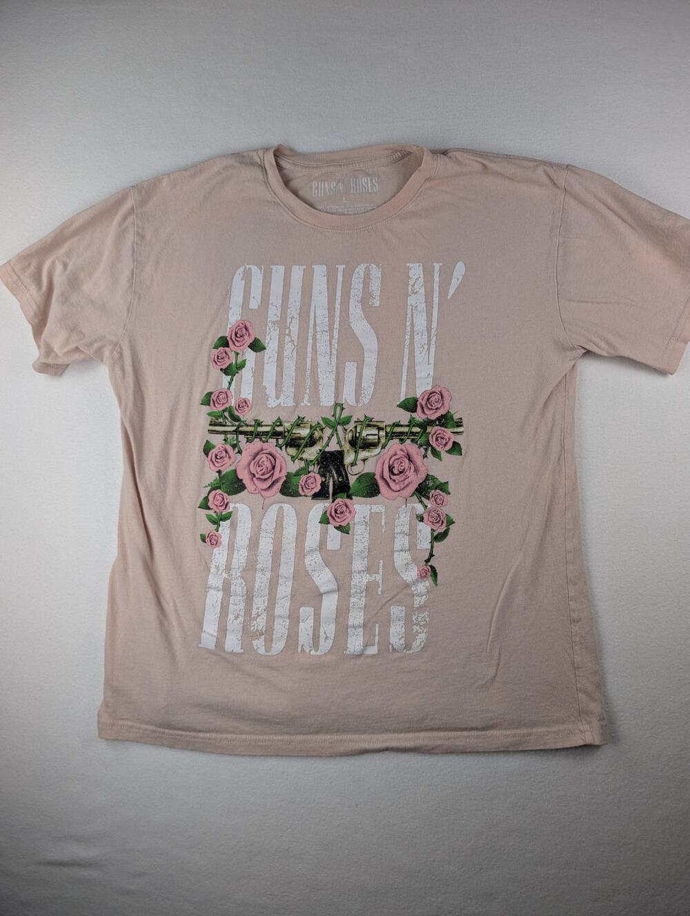 Guns N’ Roses Pink Roses Graphic Tee Large Coquette Rock Band Shirt